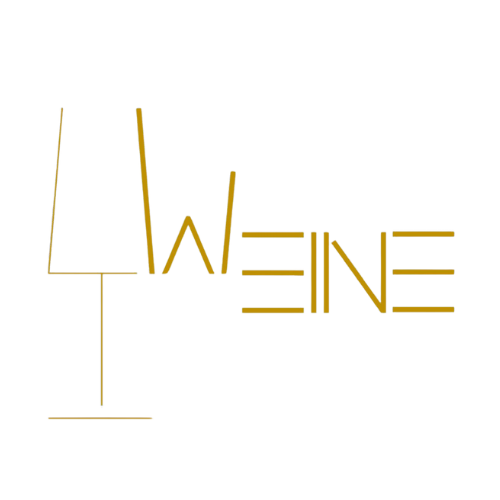 Ein stilisiertes Logo mit dem Wort "WEINE" in goldener Schrift und zwei vertikalen Linien, die wie ein Weinglas aussehen.