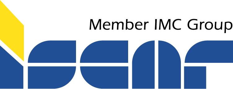 „Logo mit dem Text 'Member IMC Group' und einem stilisierten blauen und gelben Symbol.“