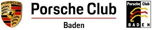 Das Bild zeigt das Logo des Porsche Club Baden mit dem Porsche-Emblem und dem Text "Porsche Club Baden".