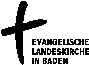 Ein schwarzes Kreuz mit dem Text "EVANGELISCHE LANDESKIRCHE IN BADEN" darunter.