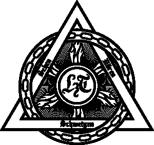 Ein dreieckiges Symbol mit einem Kreis in der Mitte, umgeben von einem Lorbeerkranz und dem Text "Architekten" darunter.