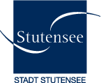 Das Bild zeigt das Logo der Stadt Stutensee mit dem Namen in blauer Schrift.