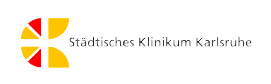 Logo des Städtischen Klinikums Karlsruhe mit einem stilisierten Kreuz aus gelben und roten Dreiecken.